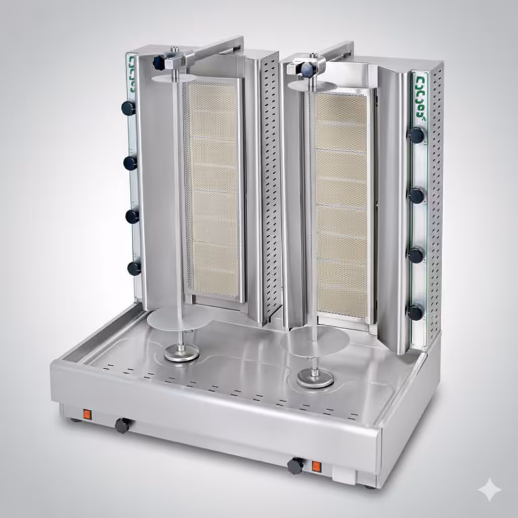 DG8+8A Gyros - Dönergrill mit Erdgas 70-85kg – Doppel - 28 kW (2x14 kW) - 940x640x990mm - mit Motor unten - Visvardis DG8+8A – Bild 1