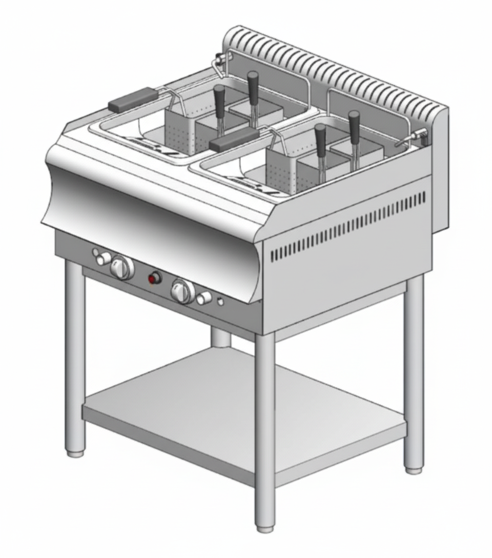 Βραστήρας ζυμαρικών αερίου - με βάση - 750x900x860mm - 40Lt - 22 kW - Visvardis MG20+20BS CAT