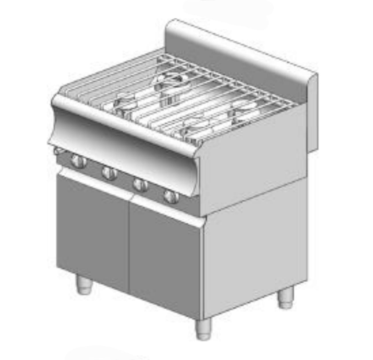 KG490ER CAT Κουζίνα αερίου – με ερμάριο - 22 kW - 4 καυστήρες υψηλής απόδοσης - 800x700x860mm – Visvardis KG470ER CAT - Image 1