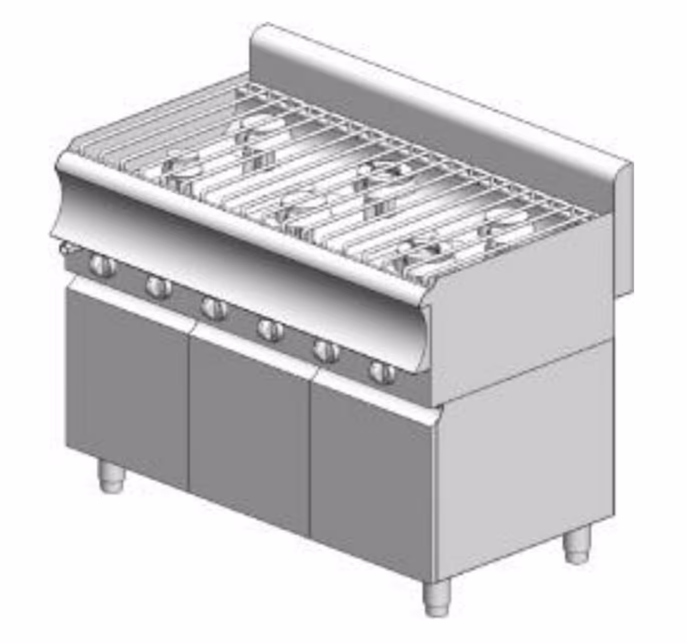 KG670ER CAT Gasherd – mit Schrank - 35 kW - 6 Hochleistungsbrenner - 1200x700x860mm - Visvardis KG670ER CAT – Bild 1
