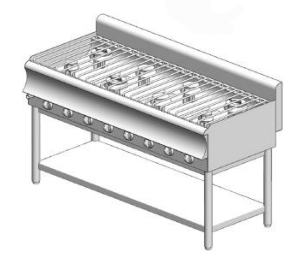 KG870BS CAT Gas stove – with base - 48 kW - 8 high-efficiency burners - 1600x900x860mm - Visvardis KG890BS CAT - Image 1