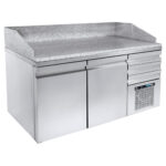 Refrigerated pizza counter - 1570x800x1100mm - with 2 doors + 3 drawers - Capacity: 410 L - PA PI 157M3