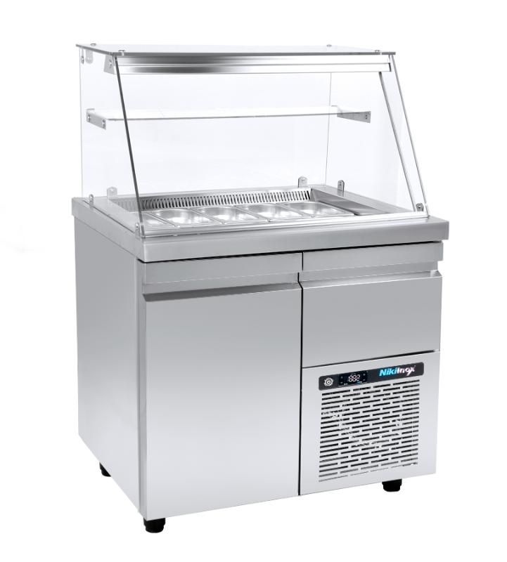VI-XA-105M Ventilated refrigerated salad display counter - 1040x700x1290mm - 9 x GN 1/4 - with 1 door + 1 drawer – VI 70 104M - Image 1