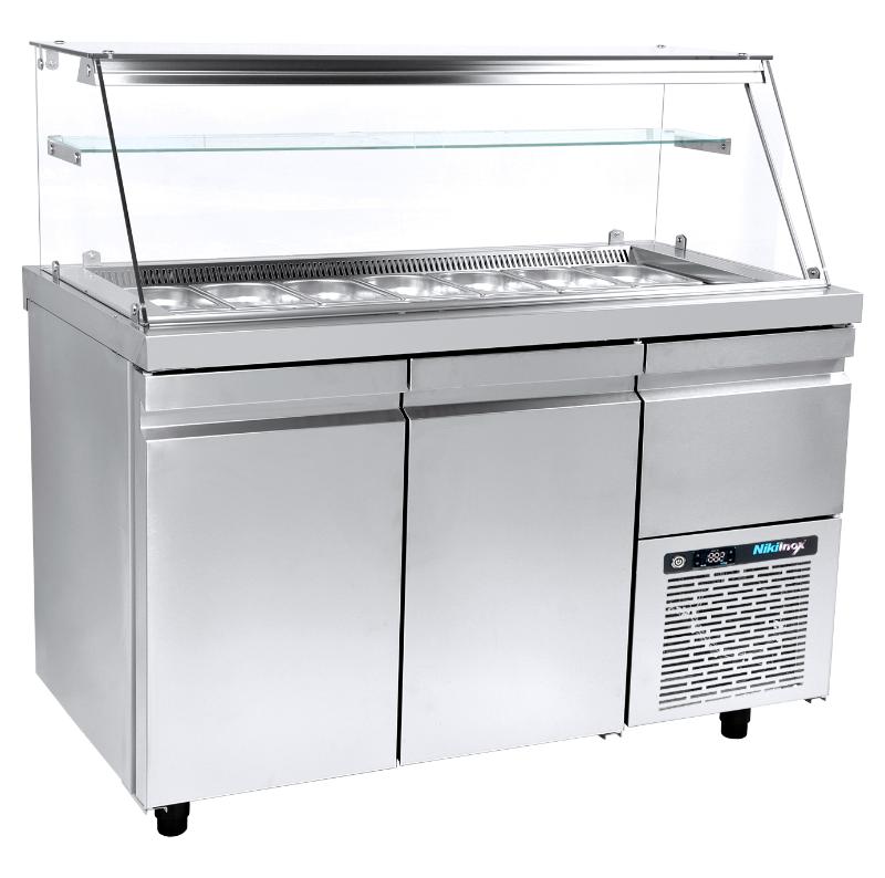 VI-XA-157Μ Ψυγείο-Βιτρίνα σαλατών - 1570x800x1290mm - 18 GN 1/4 - με 2 πόρτες + 1 συρτάρι - Χωρητικότητα 520 Lt – VI XA 157M - Image 1