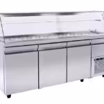 Gekühlte Salatvitrine mit Umluft - 2090x700x1290mm - 19 x GN 1/4 - mit 3 Türen + 1 Schublade – VI 70 209M