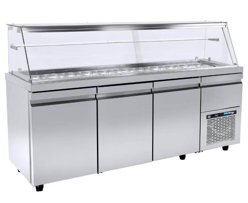 VI-XA-210M Ψυγείο-βιτρίνα σαλατών με αέρα - 2090x700x1290mm - 19 GN 1/4 - με 3 πόρτες + 1 συρτάρι - VI 70 209M - Image 1